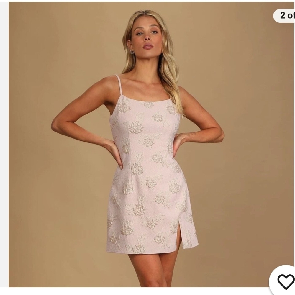 Lulu's Party Stater Light Pink Floral Jacquard  Mini Dress. Size M